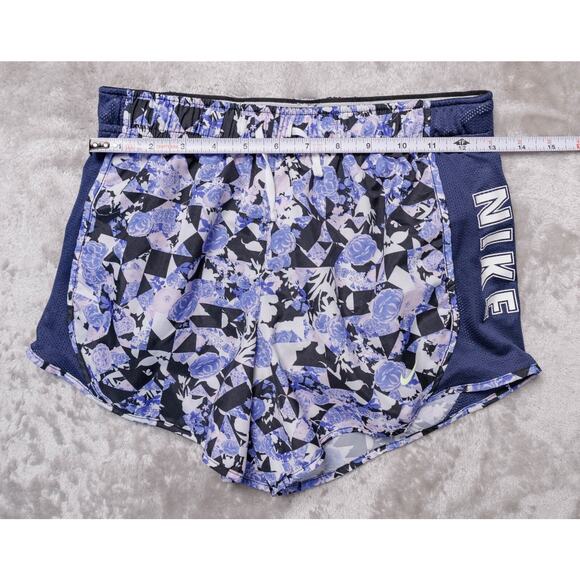 Nike Dry Fit Tempo Lined Running Shorts Purple Flowers Navy Blue Womens Size L - Picture 5 of 12